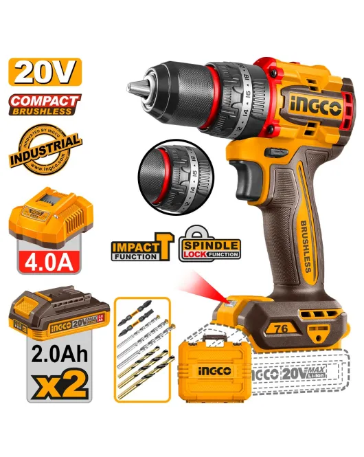 INGCO CIDLI207686E Κρουστικό Δραπανοκατσάβιδο Compact Μπαταρίας 20V Li-Ion 76Nm