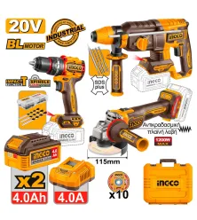 INGCO CKLI202598E Εργαλεία Μπαταρίας 20V Li-Ion Σετ 3 τμχ.
