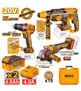INGCO CKLI202598E Εργαλεία Μπαταρίας 20V Li-Ion Σετ 3 τμχ.