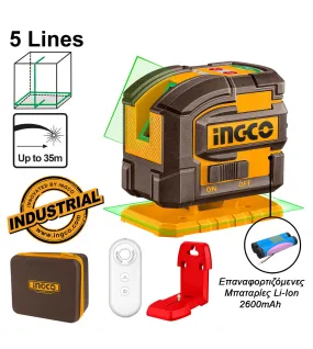 INGCO HLL306502 Αυταλφαδιαζόμενο Laser Σταυρού με 5 Πράσινες Δέσμες