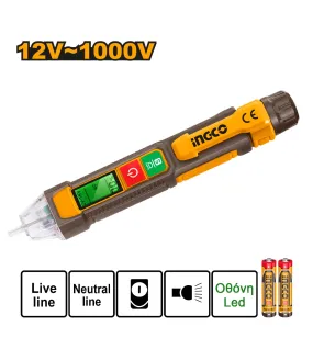 INGCO VD210003 ΑΝΕΠΑΦΟ ΔΟΚΙΜΑΣΤΙΚΟ ΤΑΣΗΣ / Φακός Led / Οθόνη Led