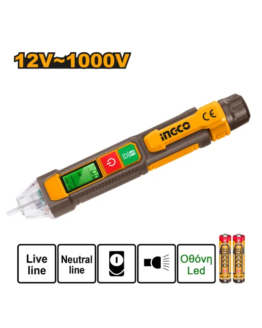 INGCO VD210003 ΑΝΕΠΑΦΟ ΔΟΚΙΜΑΣΤΙΚΟ ΤΑΣΗΣ / Φακός Led / Οθόνη Led